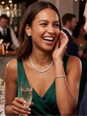 Silver Crystal Tennis Necklace and Bracelet Set